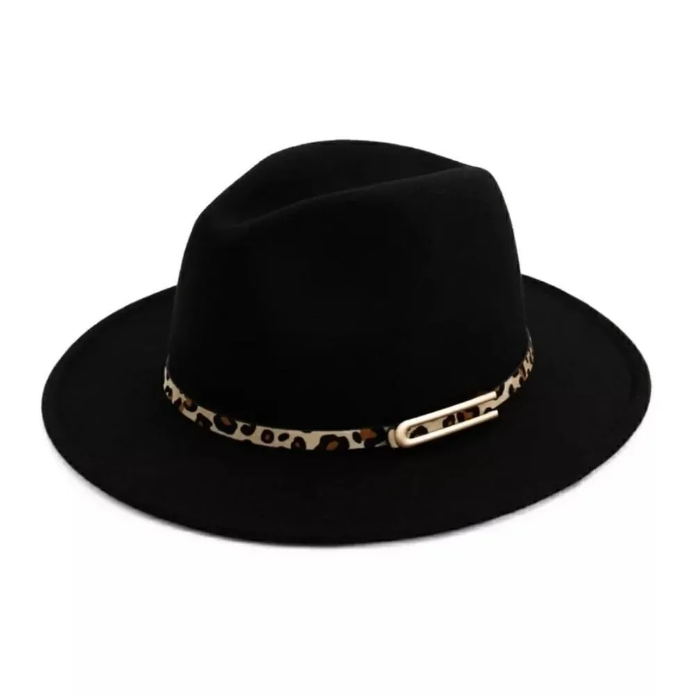Black Unisex Fedora Hat with Animal Print Belt
